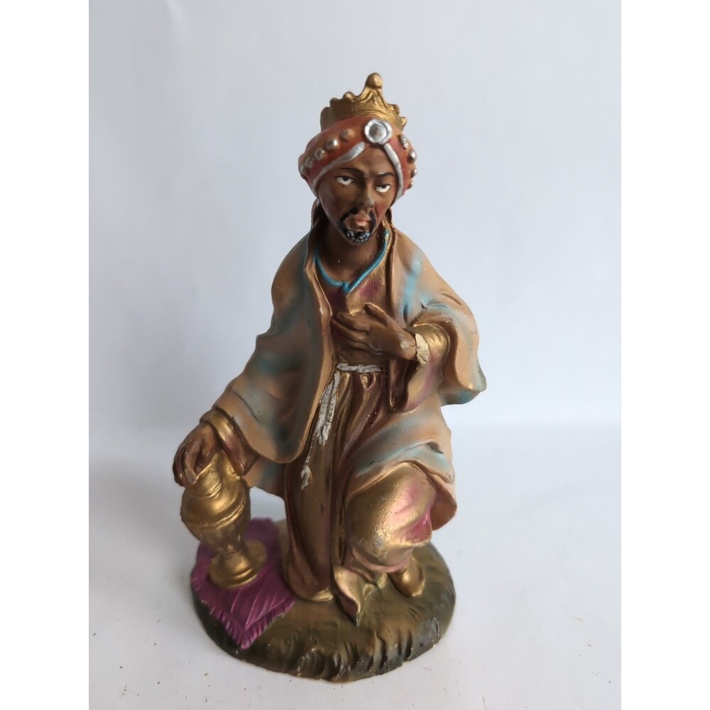 Vtg Wise Man King Nativity Figure Paper Mache Italy Large 6 1/2" Kneeling
